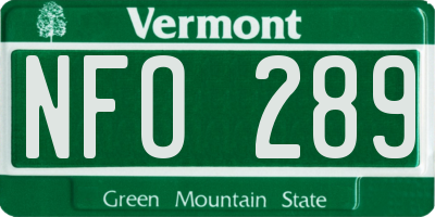 VT license plate NFO289