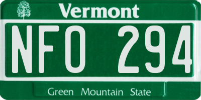 VT license plate NFO294