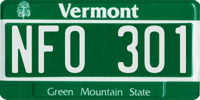 VT license plate NFO301