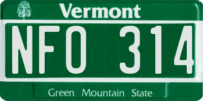VT license plate NFO314