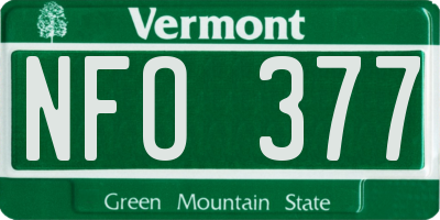VT license plate NFO377