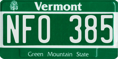 VT license plate NFO385