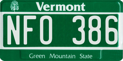 VT license plate NFO386