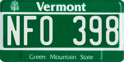 VT license plate NFO398