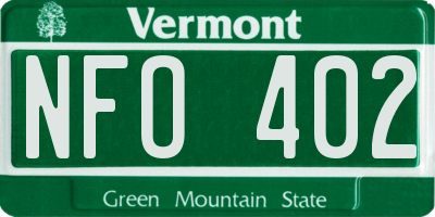 VT license plate NFO402