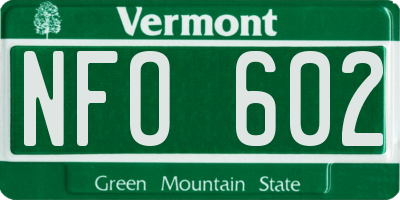 VT license plate NFO602