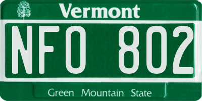 VT license plate NFO802