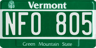 VT license plate NFO805