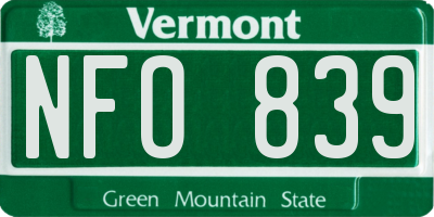 VT license plate NFO839
