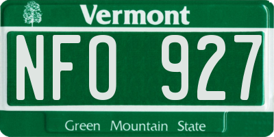 VT license plate NFO927