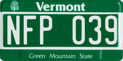 VT license plate NFP039