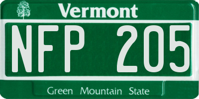 VT license plate NFP205