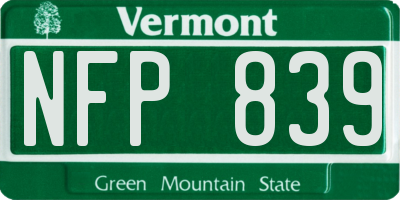 VT license plate NFP839