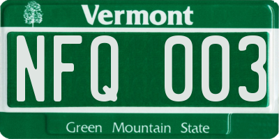 VT license plate NFQ003