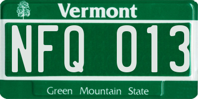 VT license plate NFQ013