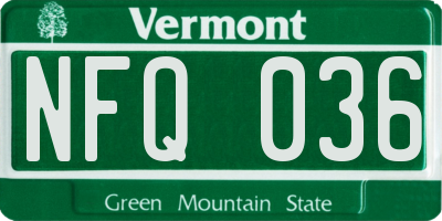 VT license plate NFQ036