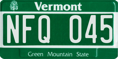 VT license plate NFQ045