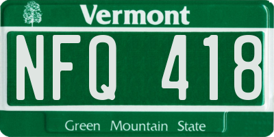 VT license plate NFQ418