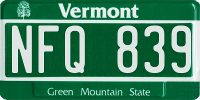 VT license plate NFQ839
