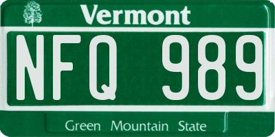 VT license plate NFQ989