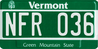 VT license plate NFR036