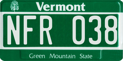 VT license plate NFR038