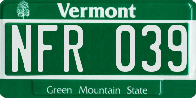VT license plate NFR039