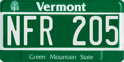 VT license plate NFR205