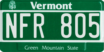 VT license plate NFR805