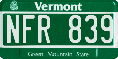 VT license plate NFR839