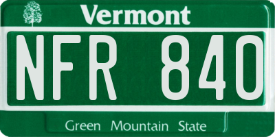 VT license plate NFR840