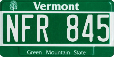 VT license plate NFR845