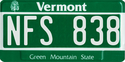 VT license plate NFS838