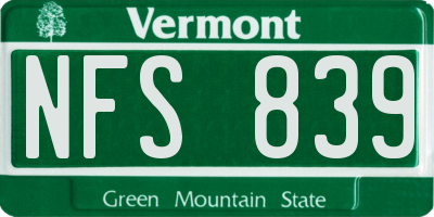 VT license plate NFS839