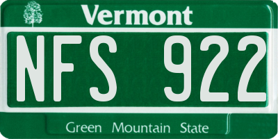 VT license plate NFS922