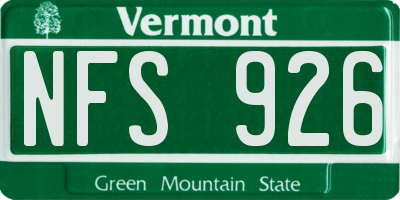 VT license plate NFS926