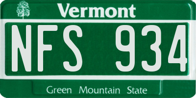 VT license plate NFS934