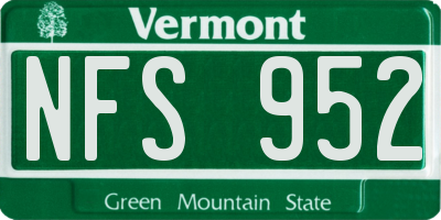 VT license plate NFS952