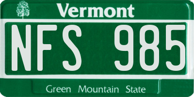 VT license plate NFS985