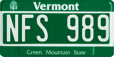 VT license plate NFS989
