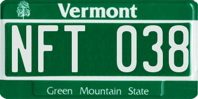 VT license plate NFT038