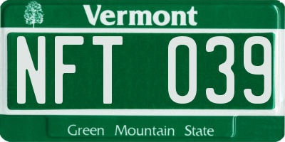 VT license plate NFT039