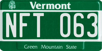 VT license plate NFT063