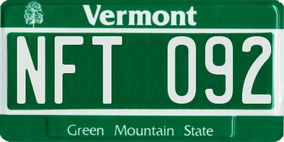VT license plate NFT092
