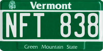 VT license plate NFT838