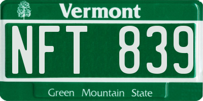 VT license plate NFT839