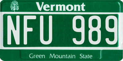 VT license plate NFU989