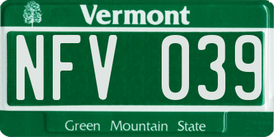 VT license plate NFV039