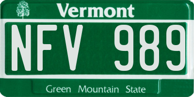 VT license plate NFV989