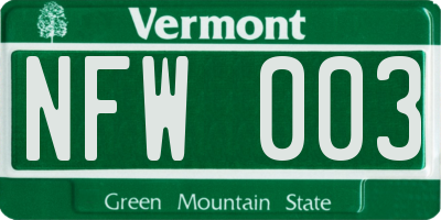 VT license plate NFW003